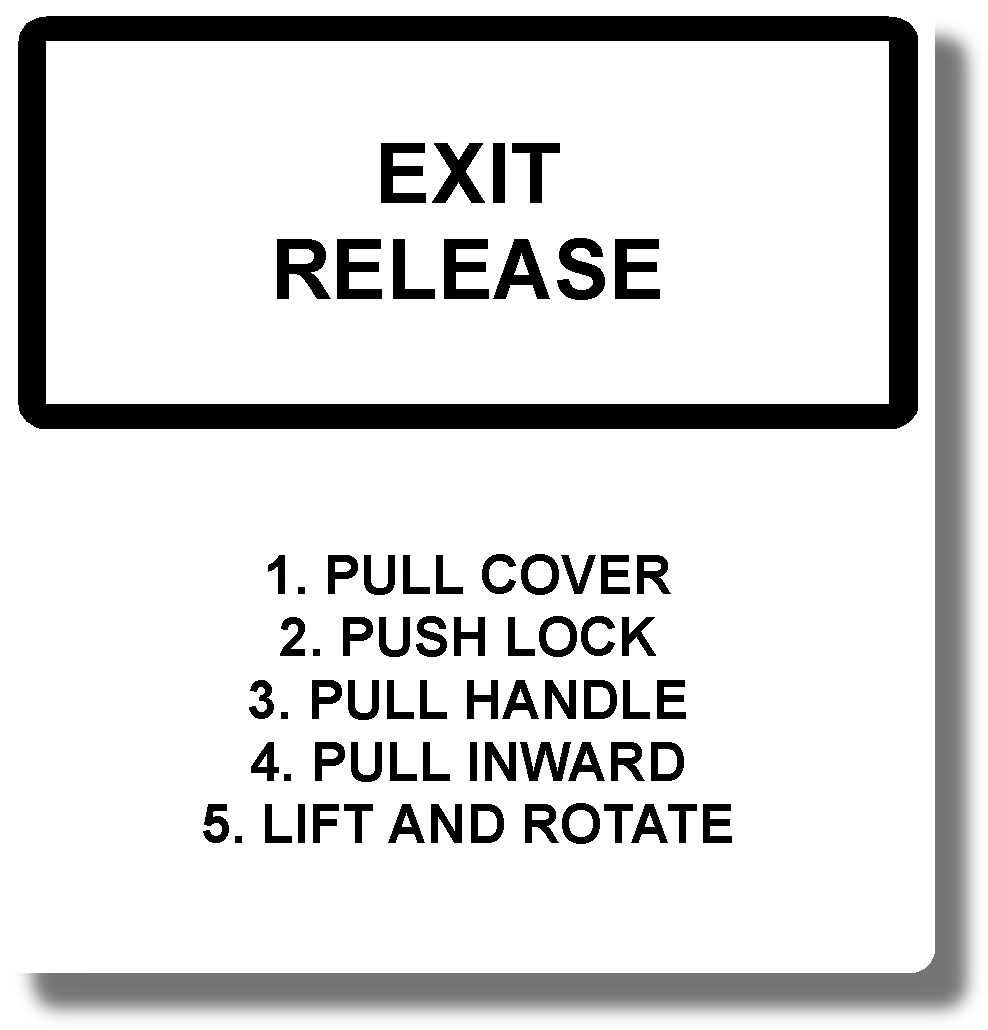 Exit Release 1. Pull Cover 2. Push Lock 3. Pull Handle 4. Pull Inward 5. Lift And Rotate