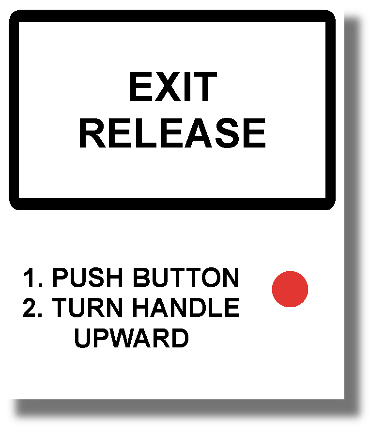 Exit Release 1. Push Button 2. Turn Handle Upward – Aircraft Placards