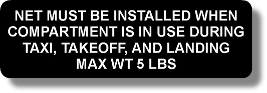 Net Must Be Installed When Storage Compartment Is In Use Max Wt: 5 Lbs